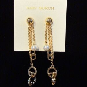 Tory Burch Gold-Tone Drop Earrings with Pearl Detail - NWT